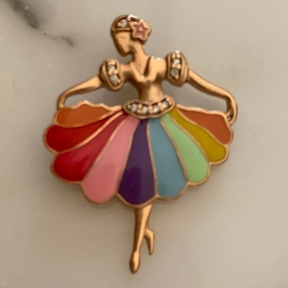 NWOT GOLD PLATED 14 k STERLING SILVER ENAMEL RARE BALLERINA NECKLACE PENDANT …